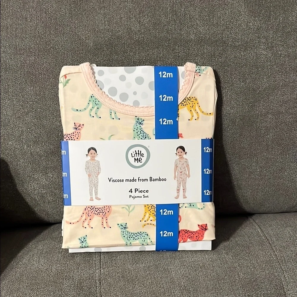 Little Me Cream Pajama Set with Colorful Animal Prints